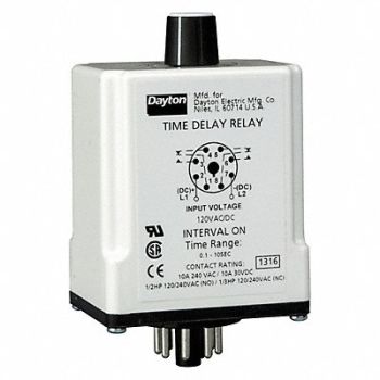 DAYTON H7821 Time Delay Relay 120VAC/DC 10A DPDT, 1EGC9
