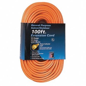 POWER FIRST Ltd Ext Crd 100ft 16Ga 10A SJTW Orange, 1FD54