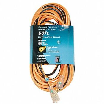 POWER FIRST Ltd Ext Crd 50ft 14Ga 15A SJTW Org/Blk, 1FD55