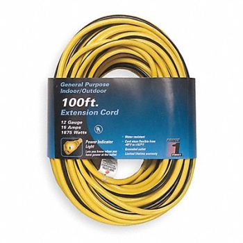 POWER FIRST Ltd Ext Crd 100ft 12Ga 15A SJTW Yel/Blk, 1FD57