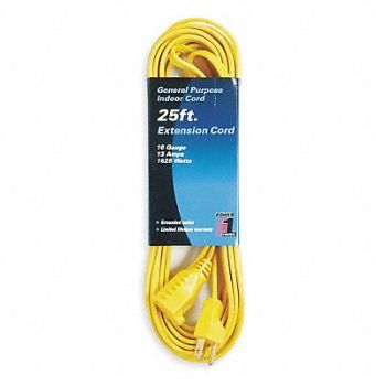 POWER FIRST Extension Cord 25ft 16Ga 13A SPT-2 Yel, 1FD58