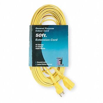POWER FIRST Extension Cord 50ft 16Ga 13A SPT-2 Yel, 1FD59