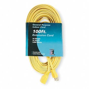 POWER FIRST Extension Cord 100ft 16Ga 10A SPT-2 Yel, 1FD60