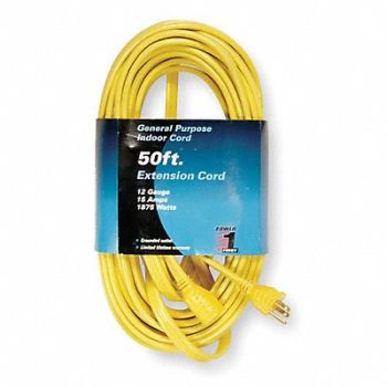 POWER FIRST Extension Cord 50ft 12Ga 15A SPT-3 Yel, 1FD62