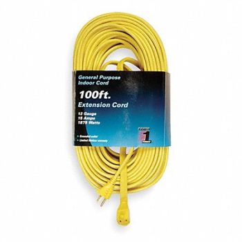 POWER FIRST Extension Cord 100ft 12Ga 15A SPT-3 Yel, 1FD63