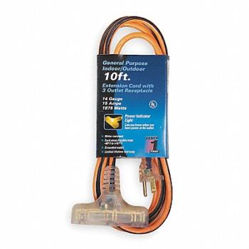 POWER FIRST Extension Crd 10ft 14Ga 15A SJTW Org/Blk, 1FD64