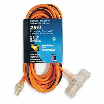 POWER FIRST Ltd Ext Crd 25ft 14Ga 15A SJTW Org/Blk, 1FD65