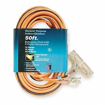 POWER FIRST Ltd Ext Crd 50ft 14Ga 15A SJTW Org/Blk, 1FD66