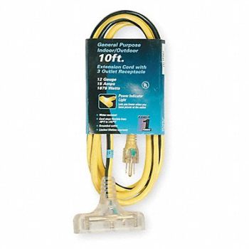 POWER FIRST Extension Crd 10ft 12Ga 15A SJTW Yel/Blk, 1FD67