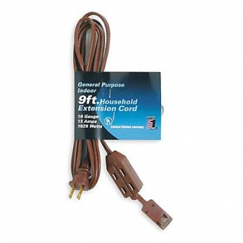 POWER FIRST Extension Cord 9ft 16Ga 13A SPT-2 Brn, 1FD68