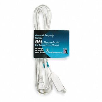 POWER FIRST Extension Cord 9ft 16Ga 13A SPT-2 Wht, 1FD69