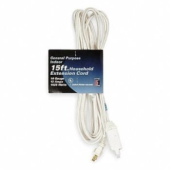POWER FIRST Extension Cord 15ft 16Ga 13A SPT-2 Wht, 1FD70