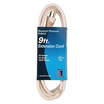 POWER FIRST Extension Cord 9ft 16Ga 13A SJT Beg, 1FD72