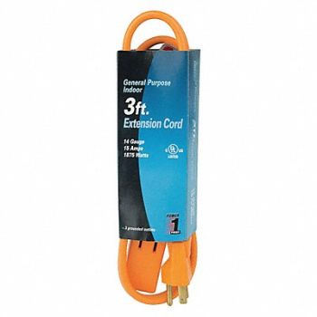 POWER FIRST Extension Cord 3ft 14Ga 15A SPT-3 Orange, 1FD74