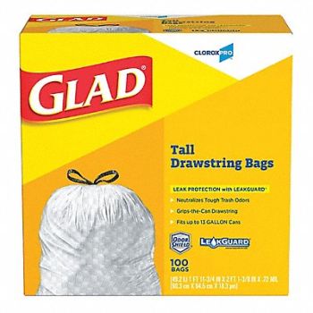 GLAD Trash Bag 13 gal White PK100, 1JZL3