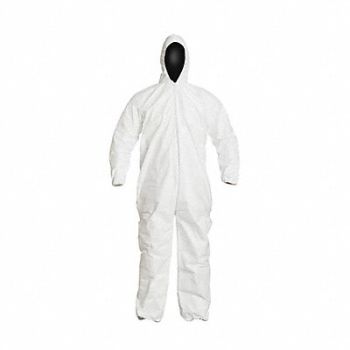 DUPONT D1429 Hooded Coveralls White L Elastic PK25, 1MKX7
