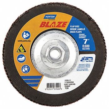 NORTON H7409 Fiber Disc 7 in Dia 5/8in Arbor 60 Grit, 1PYG1