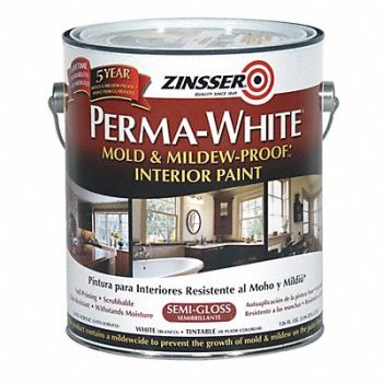 ZINSSER Latex Acryl InteriorWhiteSemiGlos 1gal, 4HFE2