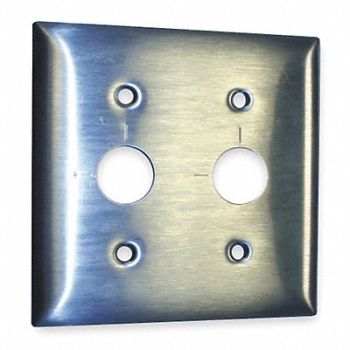 HUBBELL Barrel Key Wall Plate 2 Gang Silver, 1TJX4