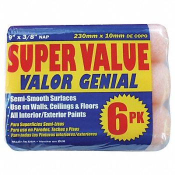 PREMIER Roller Cover 9 L 3/8 Nap Polyester PK6, 1UFN1