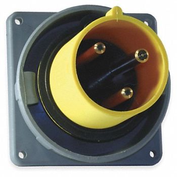 HUBBELL IEC Pin and Sleeve Inlet 60A 125V Yellow, 1VCL1