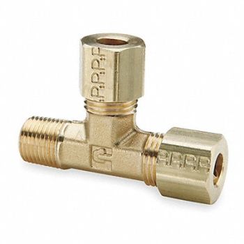 PARKER Run Tee Brass CompxM 1/4Inx1/8In PK10, 1VDJ7