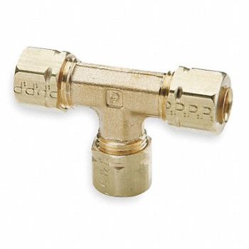 PARKER Union Tee Brass Comp 3/8x3/8x1/4In PK10, 1VDL6