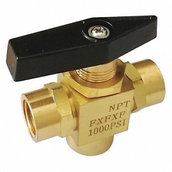 GRAINGER APPROVED Brass Ball Valve 3-Way FNPT 1/4, 1WMV6