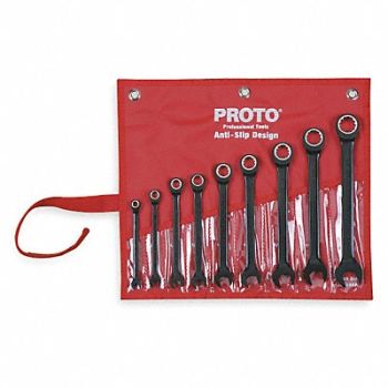 PROTO Combo Wrench Set Blk Chrome Standard 9Pc, 1WNB7