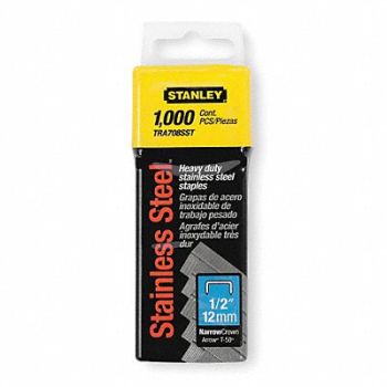 STANLEY Narrow Staples SS 7/16x1/2 PK1000, 1XHU1