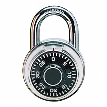 GRAINGER APPROVED Combination Padlock 1 7/8in Round Silver, 1XRW5