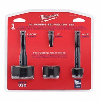 MILWAUKEE Bit Set 1-3/8 2-1/8 2-9/16 3 Pc, 1YND6