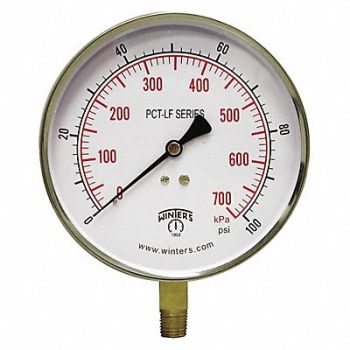 WINTERS Gauge Pressure 0 to 100 psi 4-1/2 in, 20JN17