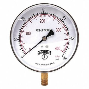 WINTERS Gauge Pressure 0 to 60 psi 4-1/2 in, 20JN16