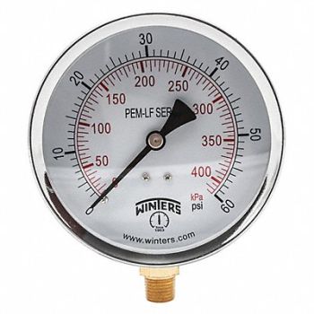 WINTERS K4524 Gauge Pressure 0 to 60 psi 4 in, 20JN35
