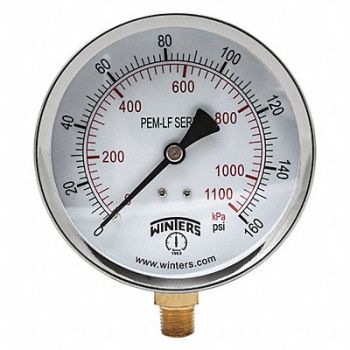 WINTERS K4524 Gauge Pressure 0 to 160 psi 4 in, 20JN37