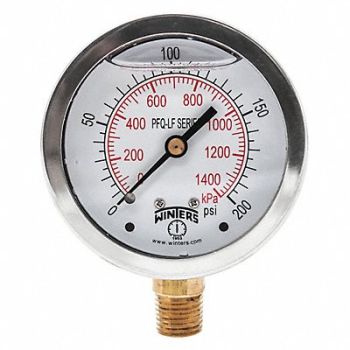 WINTERS J1382 Gauge Pressure 0 to 200 psi 2-1/2 in, 20JN47