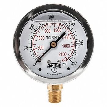 WINTERS J1382 Gauge Pressure 0 to 300 psi 2-1/2 in, 20JN48