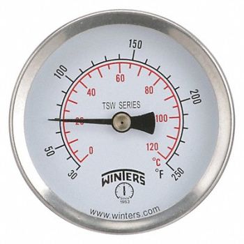 WINTERS Thermometer Analog 30-250 deg 1/2 NPT, 20JN89