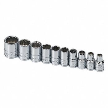 SK PROFESSIONAL TOOLS Socket Set Chrome 3/16in to 9/16 in 12Pt, 20K438