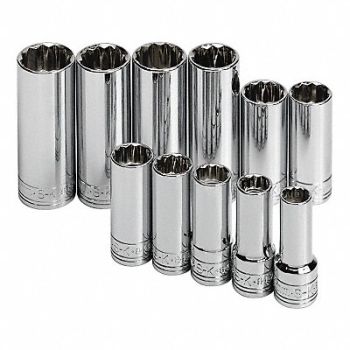 SK PROFESSIONAL TOOLS Socket Set Chrome 3/8 in 12 Pt, 20K459