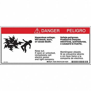 BRADY Bilingual Hzrd Volts Label 4.5inx10.75in, 20RY82
