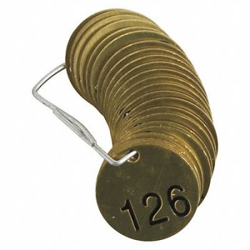 BRADY Numbered Tag Set Brass 1 1/2in W PK25, 20TD84