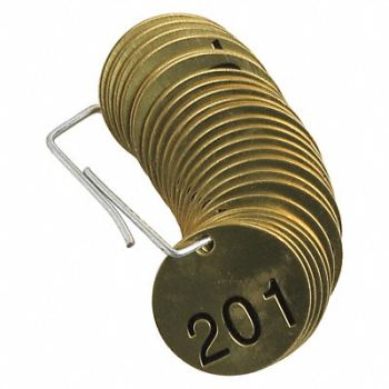 BRADY Numbered Tag Set Brass 1 1/2in W PK25, 20TD87