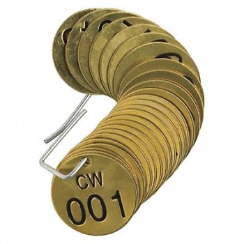 BRADY Numbered Tag Set Brass 1 1/2in W PK25, 20TD89