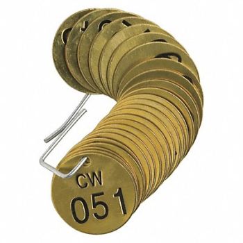 BRADY Numbered Tag Set Brass 1 1/2in W PK25, 20TD91