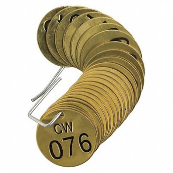 BRADY Numbered Tag Set Brass 1 1/2in W PK25, 20TD92
