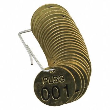 BRADY Numbered Tag Set Brass 1 1/2in W PK25, 20TD93