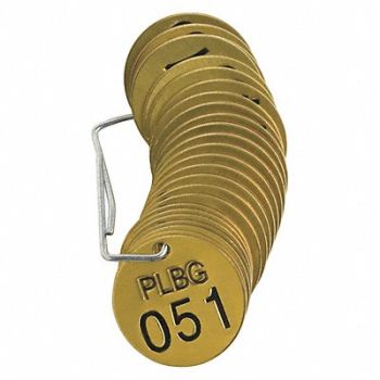 BRADY Numbered Tag Set Brass 1 1/2in W PK25, 20TD95