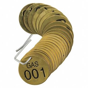 BRADY Numbered Tag Set Brass 1 1/2in W PK25, 20TD97